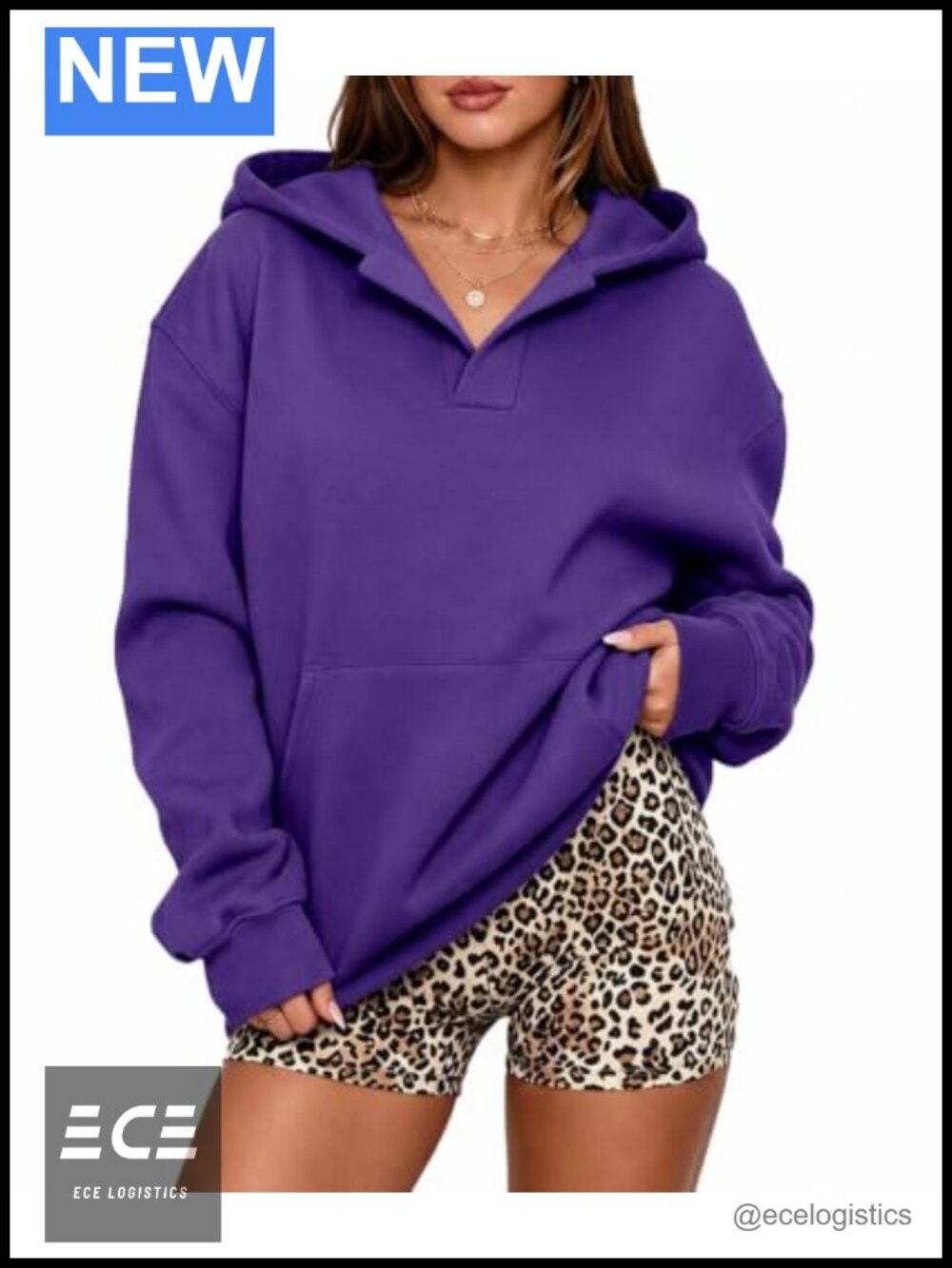 Oversized Drop Shoulder Hoodie V Neck Kangaroo Pocket Pullover